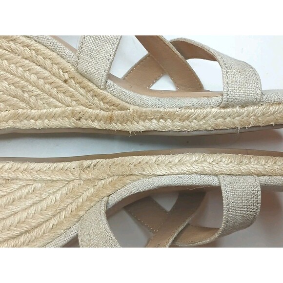 Lucky Brand Sandals Sz 8.5 Strappy Espadrille Wedge Heel Natural & Gold Metallic - Picture 10 of 16